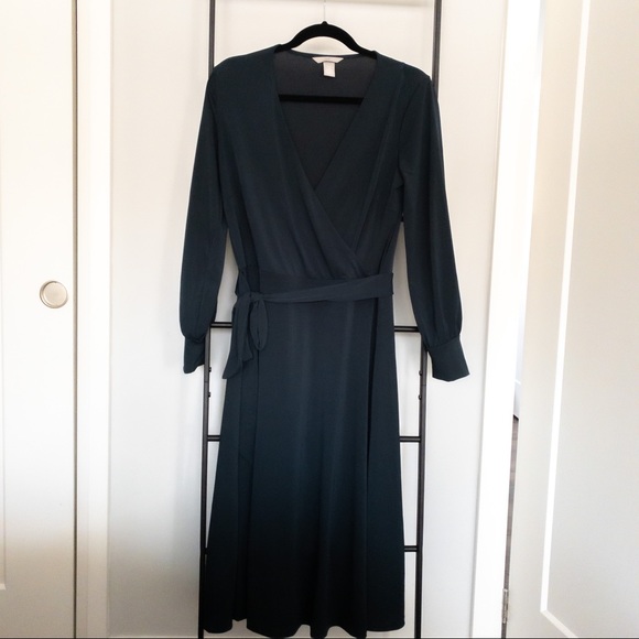 H&M Long Sleeve Midi Teal Dress - SZ - EUC - Picture 2 of 7